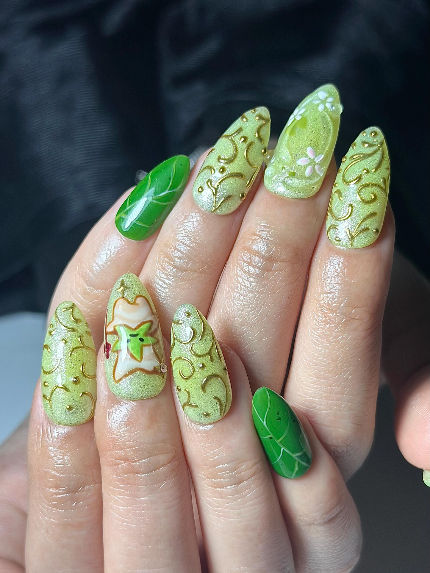 Korok フォレスト ネイルチップ｜Legend of Zelda 風 ネイル｜かわいい グリーン Fantasy ネイルアート｜Korok Leaf ネイル｜Game ネイルチップ｜JB325HC