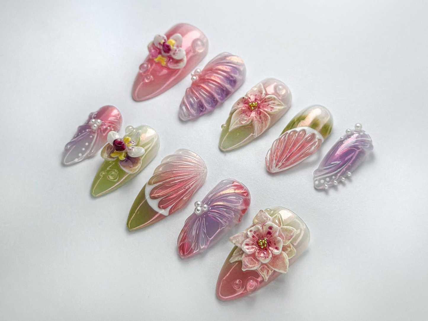パステル Orchid Bloom ネイルチップ｜ロマンティック フラワー ピンク ネイル｜上品 オンブレ ネイルチップ｜Garden・風 ネイルアート｜JC731HK