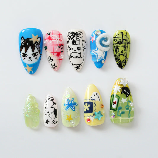 遊び心のある Cartoon ネイルチップ｜ユニーク Cartoon ネイルアート｜Hand・Decorated with かわいい Characters｜Trendy Cartoon and Anime Designs｜JB514HC