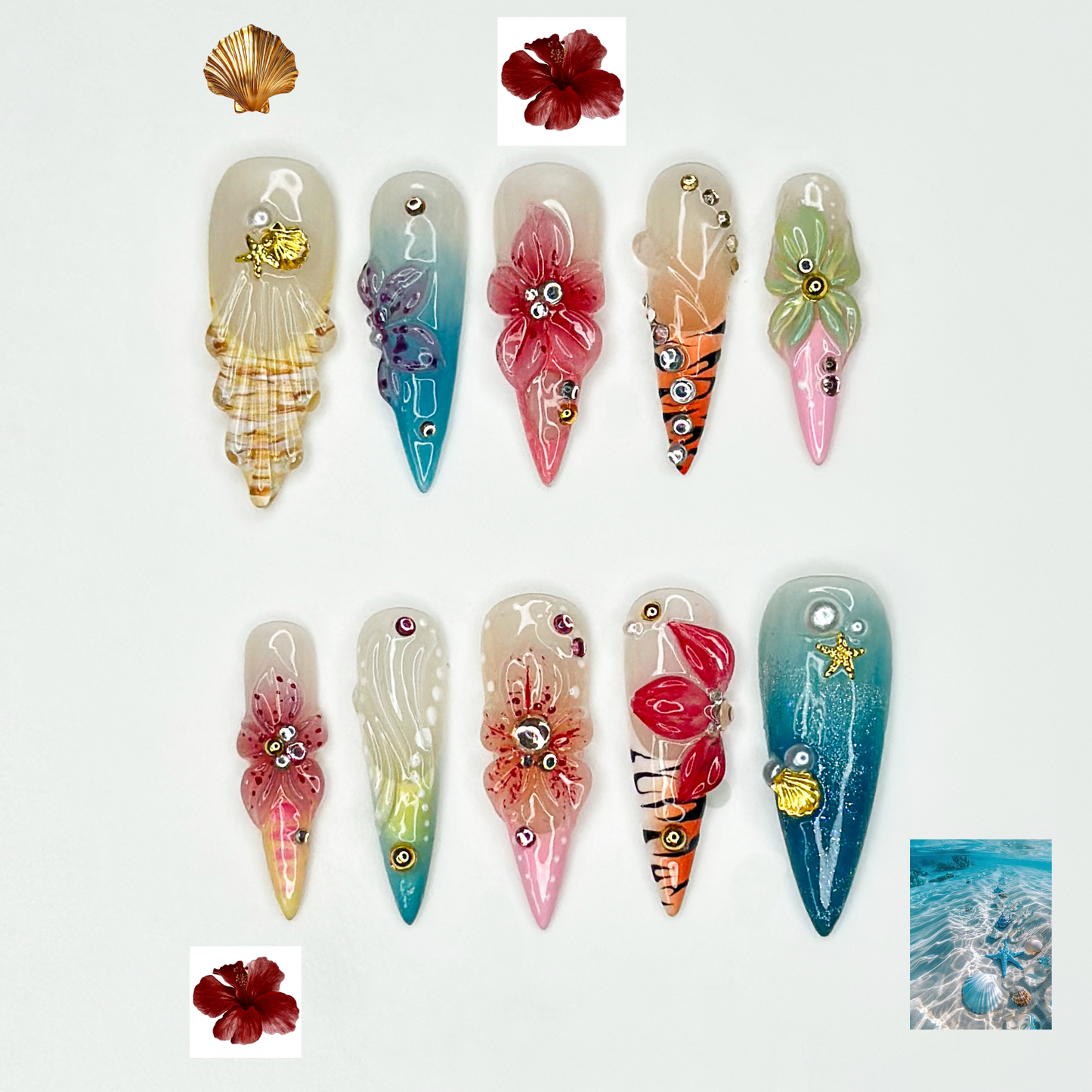 春 Blossom Fantasy ネイルチップ｜Colorful フラワー 春 ネイル｜パステル Garden スティレット ネイル｜Fresh 春 Bloom Art ネイル｜DB1011EC
