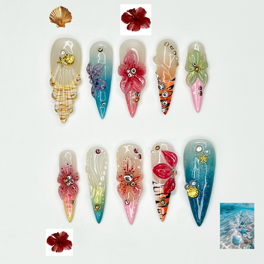 春 Blossom Fantasy ネイルチップ｜Colorful フラワー 春 ネイル｜パステル Garden スティレット ネイル｜Fresh 春 Bloom Art ネイル｜DB1011EC