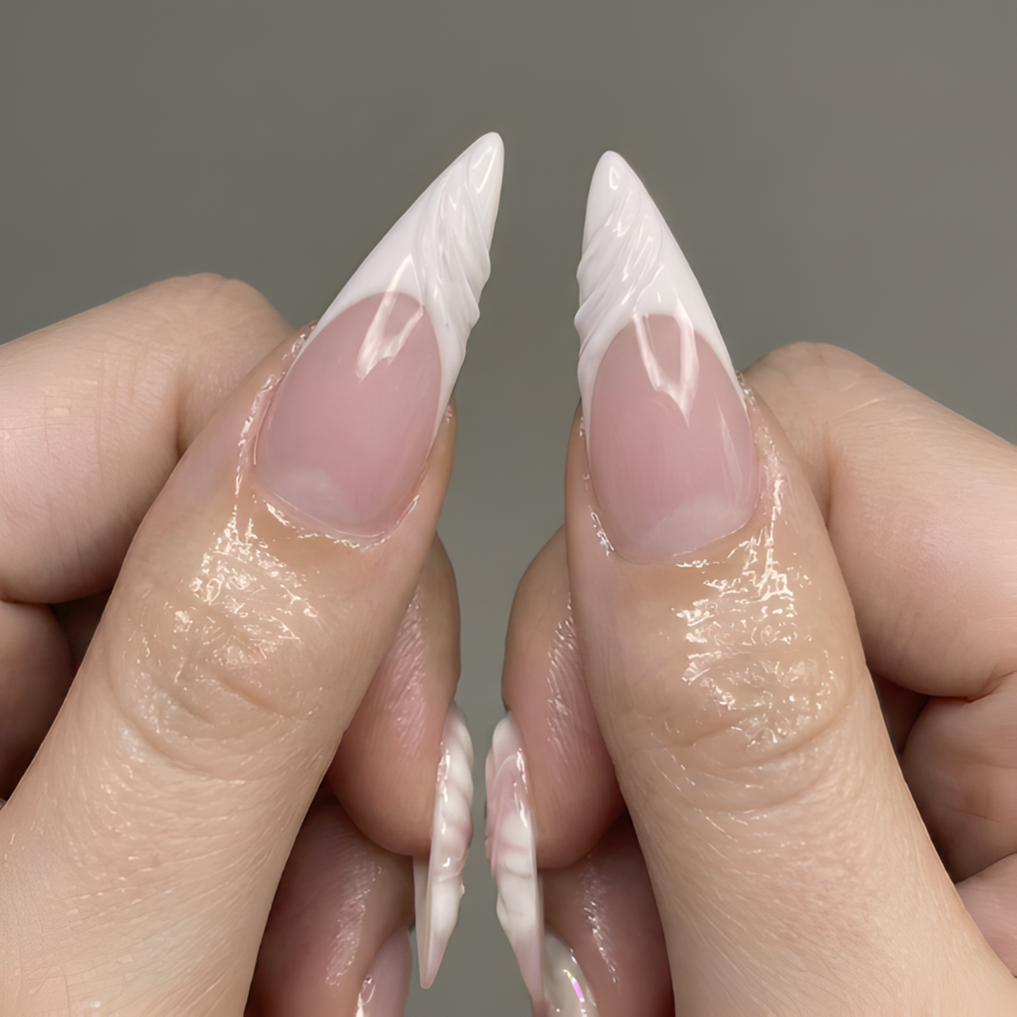 Nail Tabs for ネイルチップ – ピンク ホワイト フラワー 3D フラワー ロング スティレット ネイルチップ｜DB05L