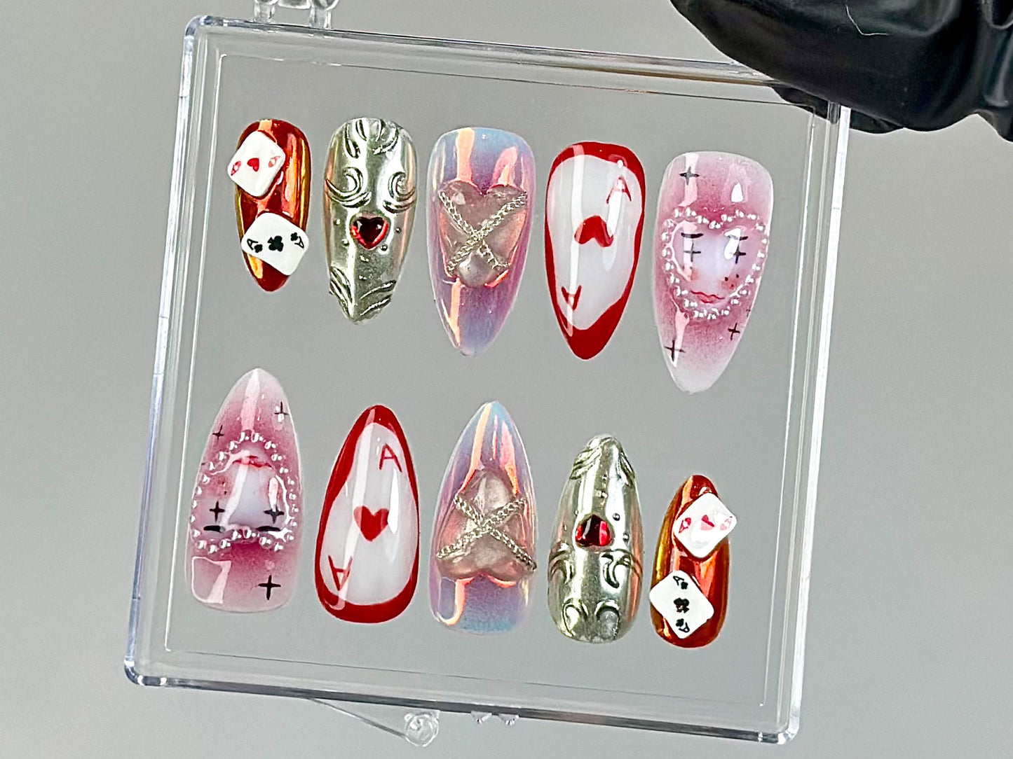 Creepy クラウン ネイルチップ｜Old School Circus ネイルチップ｜Aesthetic Poker ネイルチップ｜ゴシック Poker ネイルアート｜Gambling Themed ネイル｜HB756YK