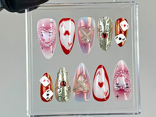 Creepy クラウン ネイルチップ｜Old School Circus ネイルチップ｜Aesthetic Poker ネイルチップ｜ゴシック Poker ネイルアート｜Gambling Themed ネイル｜HB756YK