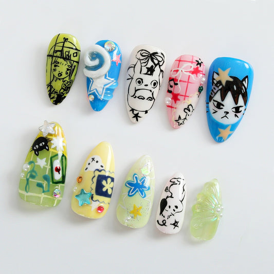 遊び心のある Cartoon ネイルチップ｜ユニーク Cartoon ネイルアート｜Hand・Decorated with かわいい Characters｜Trendy Cartoon and Anime Designs｜JB514HC