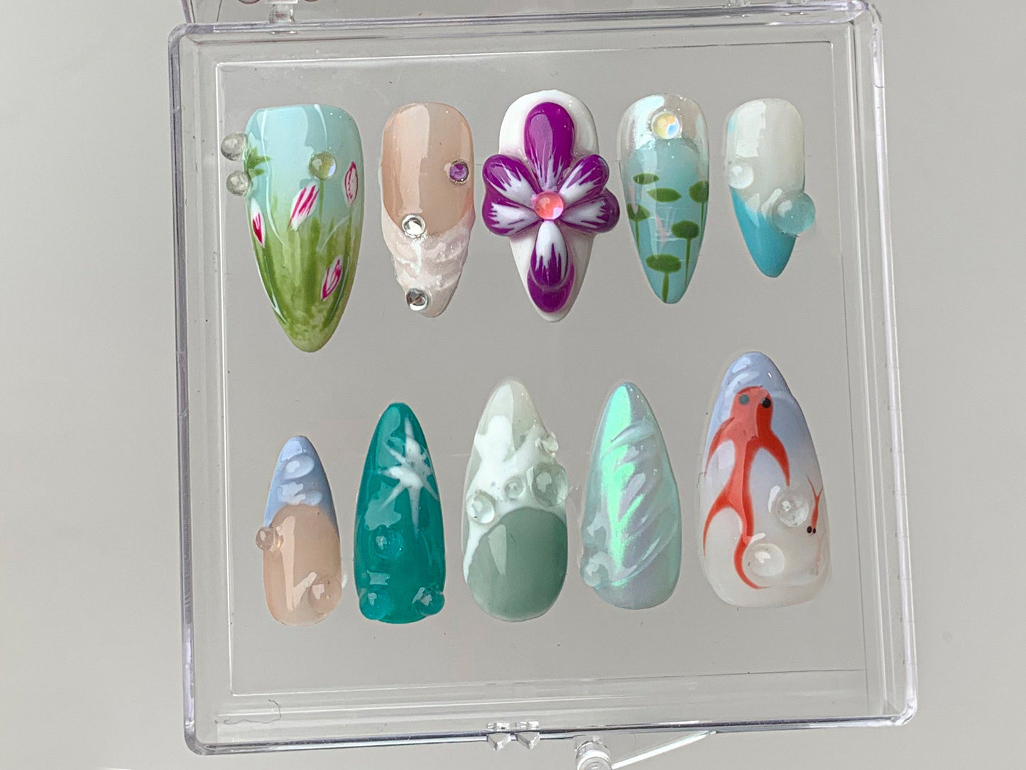 Ocean Theme ネイルチップ・Beach 風 ネイルチップ｜Handpainted フラワー ネイルアート｜Ocean・風 ネイルチップ｜Ocean ネイル｜HD305T