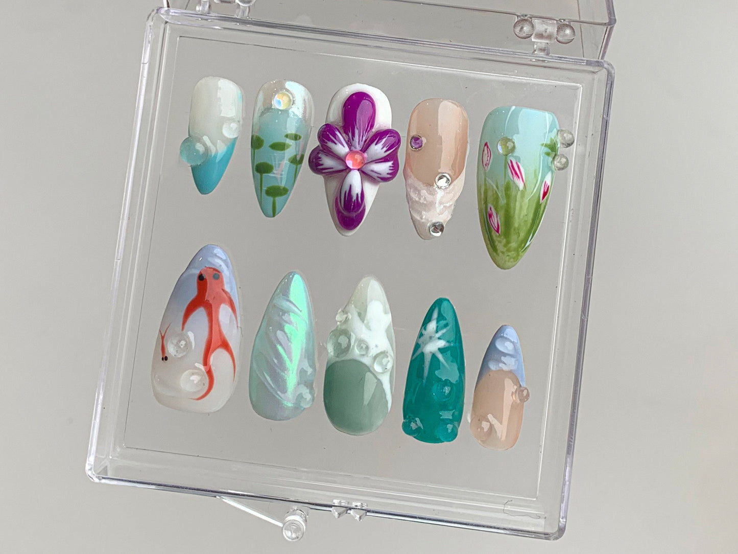 Ocean Theme ネイルチップ・Beach 風 ネイルチップ｜Handpainted フラワー ネイルアート｜Ocean・風 ネイルチップ｜Ocean ネイル｜HD305T