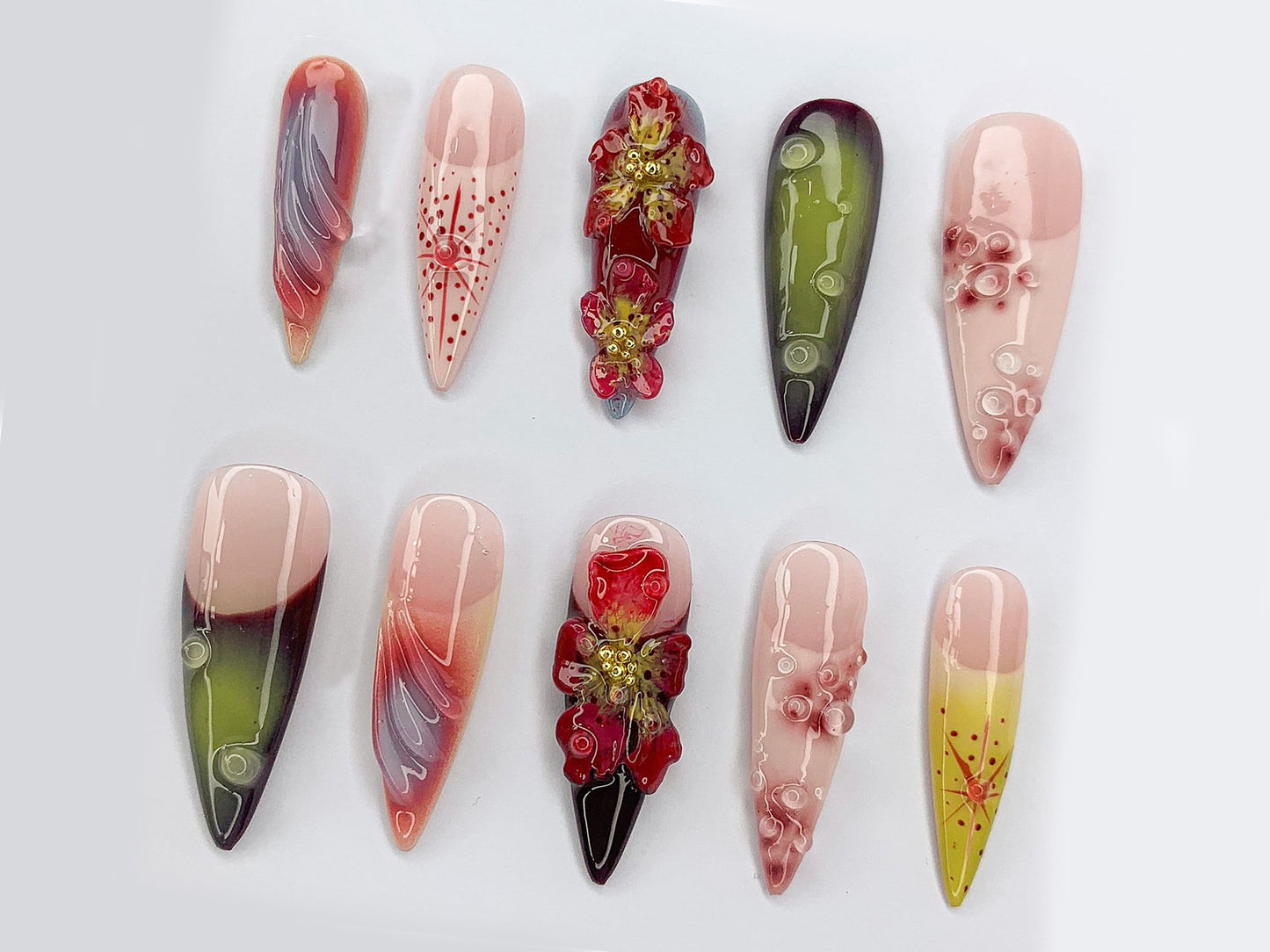カスタム ドリーミー ネイルチップ｜3D Jelly Orchids ネイルアート｜手描き Acrylic フラワー ネイルチップ｜FairyCore フラワー ネイルチップ｜J330AK